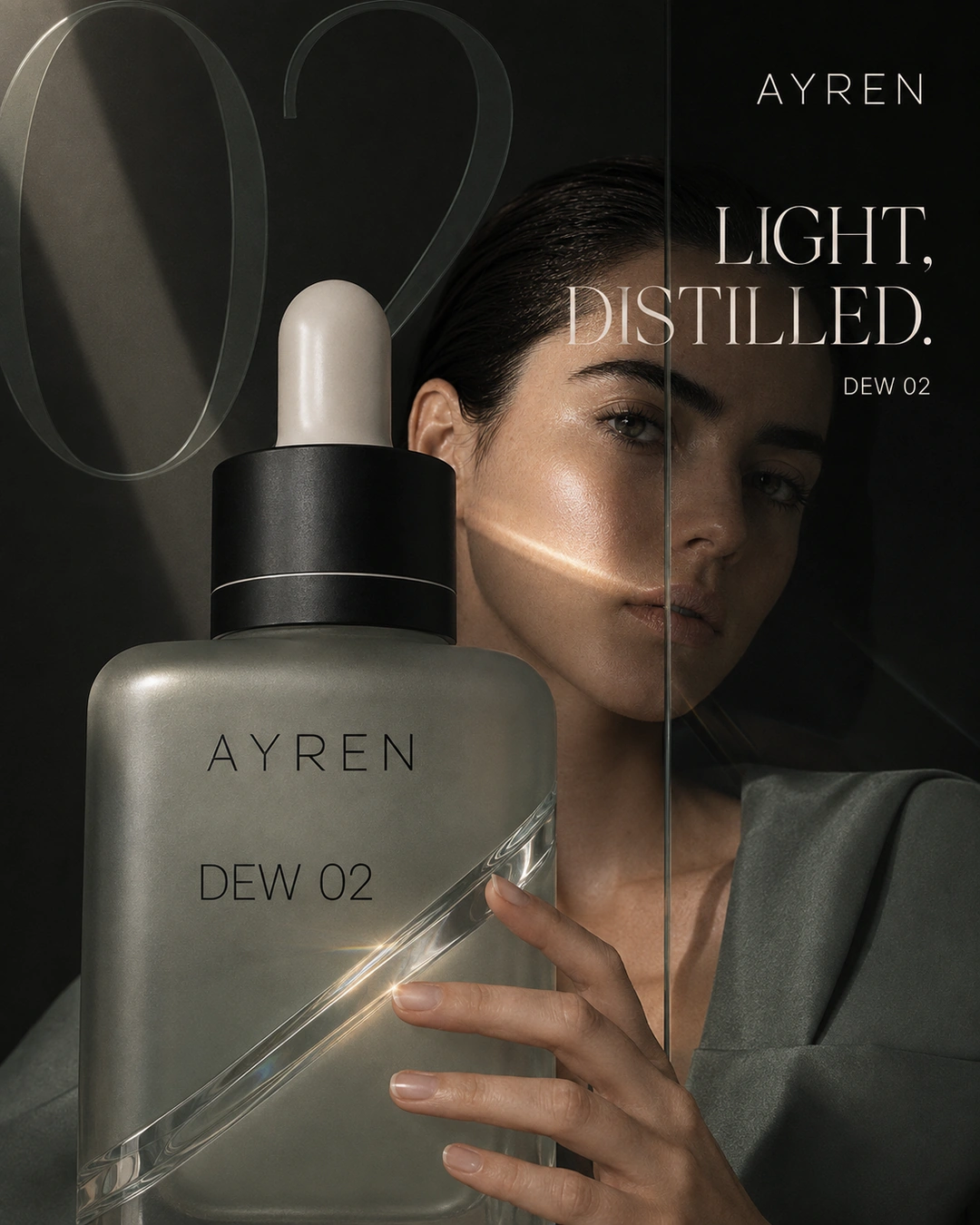 AYREN MELT 01 product portrait with glass and mineral lighting