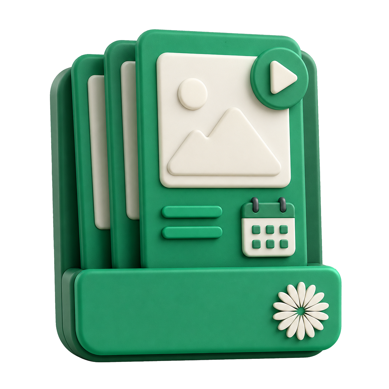 Published content icon with a social post and play symbol