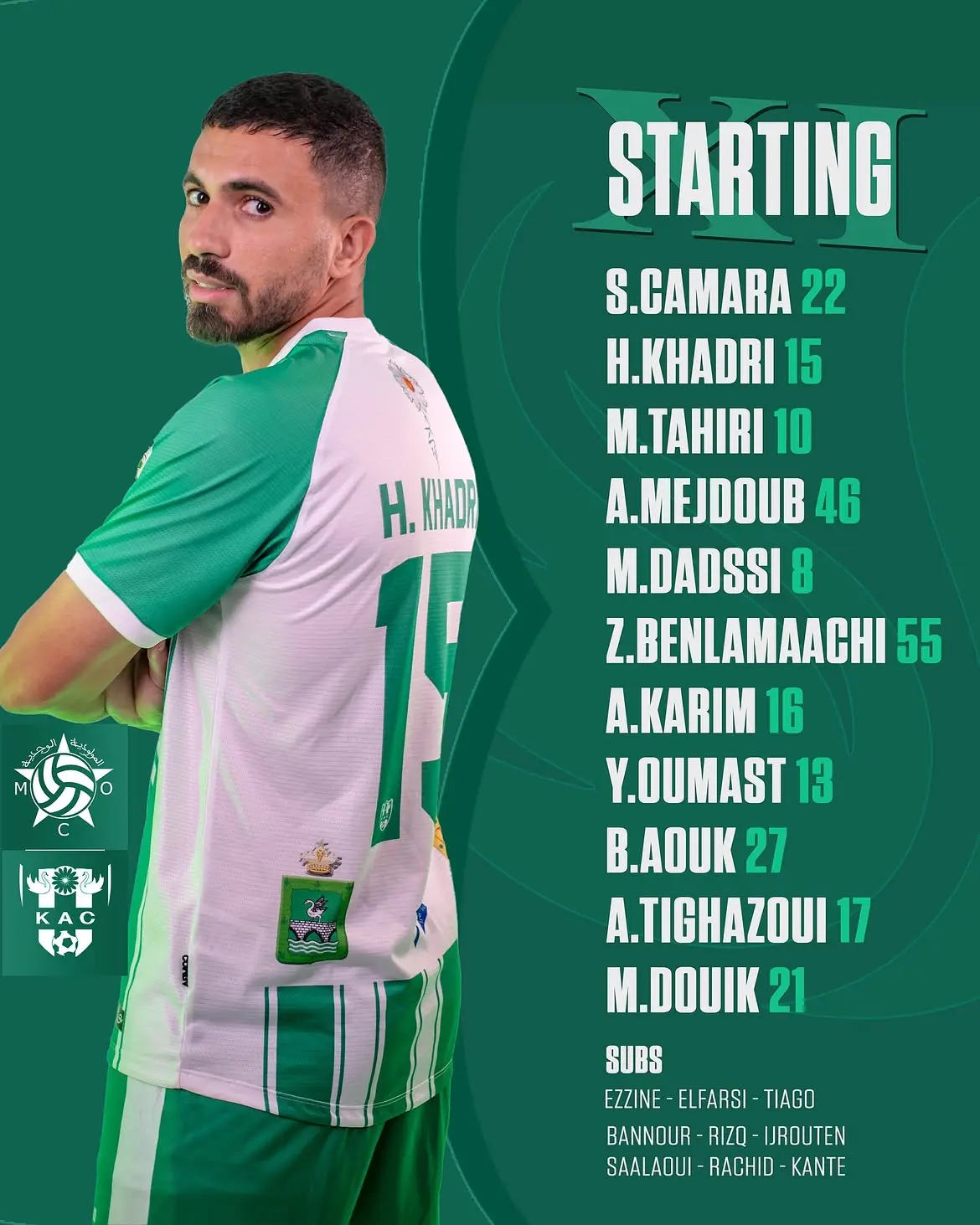 KAC Starting XI graphic listing the selected team before kick-off